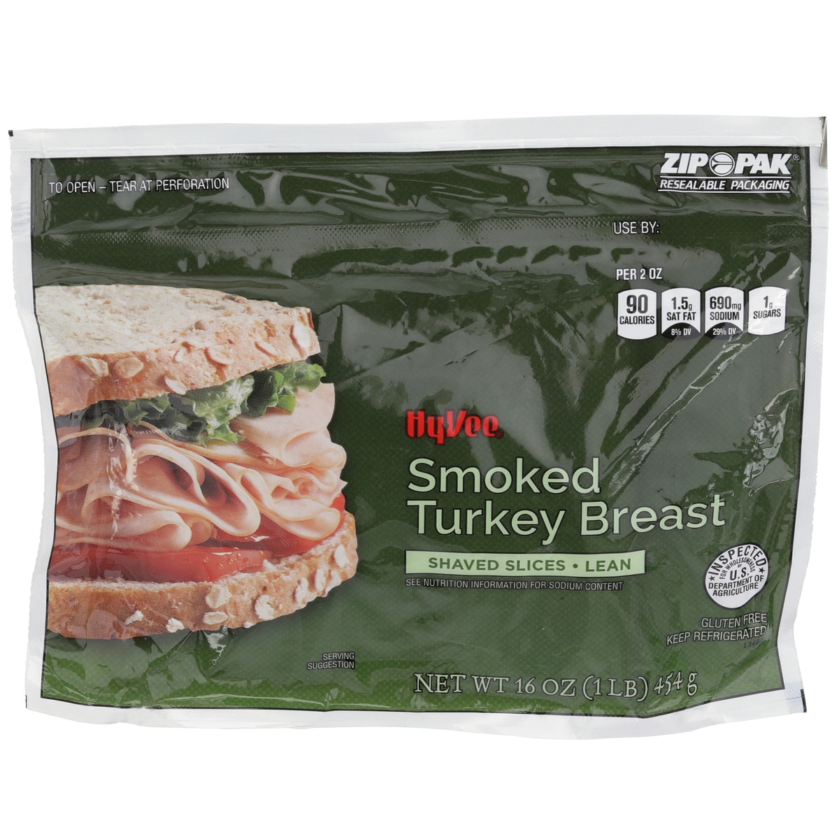 slide 1 of 1, Hy-vee Smoked Turkey Breast Lean Shaved Slices, 16 oz