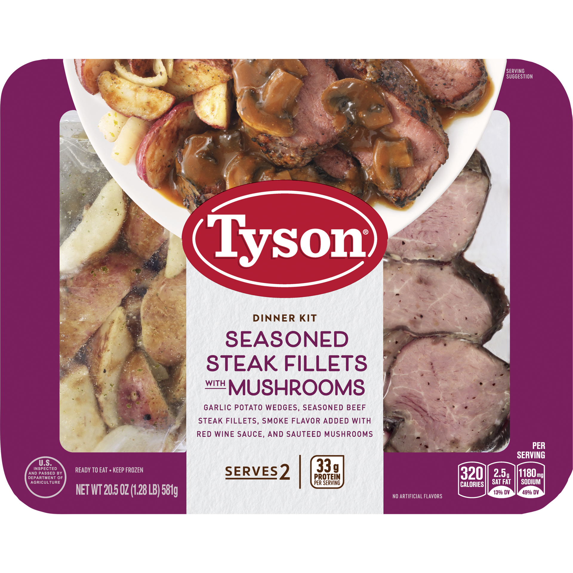 slide 1 of 1, Tyson Seasoned Steak Fillets with Mushrooms Dinner Kit, 20.5 oz