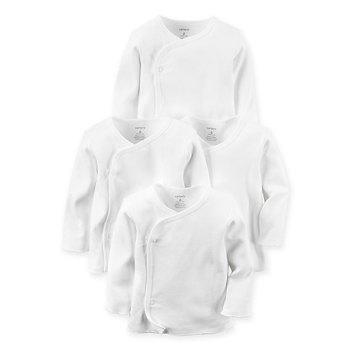 slide 1 of 1, carter's Preemie Long-Sleeve Side-Snap T-Shirts - White, 4 ct