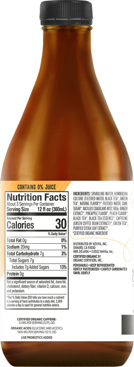 slide 5 of 7, Kevita Master Brew Kombucha Pineapple Peach - 40 fl oz, 40 fl oz