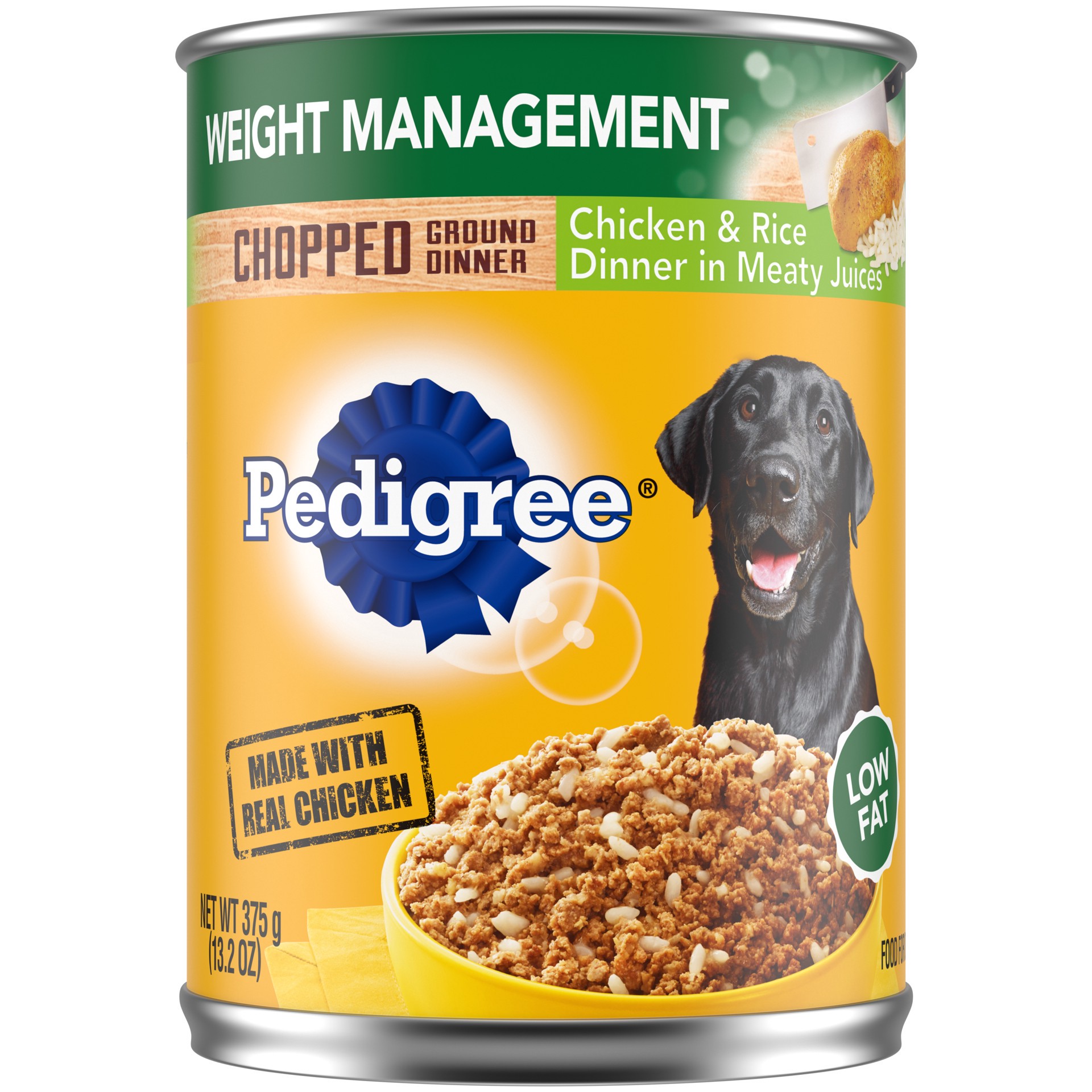 slide 1 of 5, Pedigree Chopped Ground Dinner Weight Management Adult Canned Soft Wet Dog Food, Chicken & Rice Flavor, 13.2 Oz. Cans 12 Pack, 13.2 oz