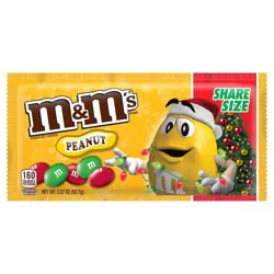 M&M''S Peanut Chocolate Christmas Candy, Share Size, 3.27 oz Pack
