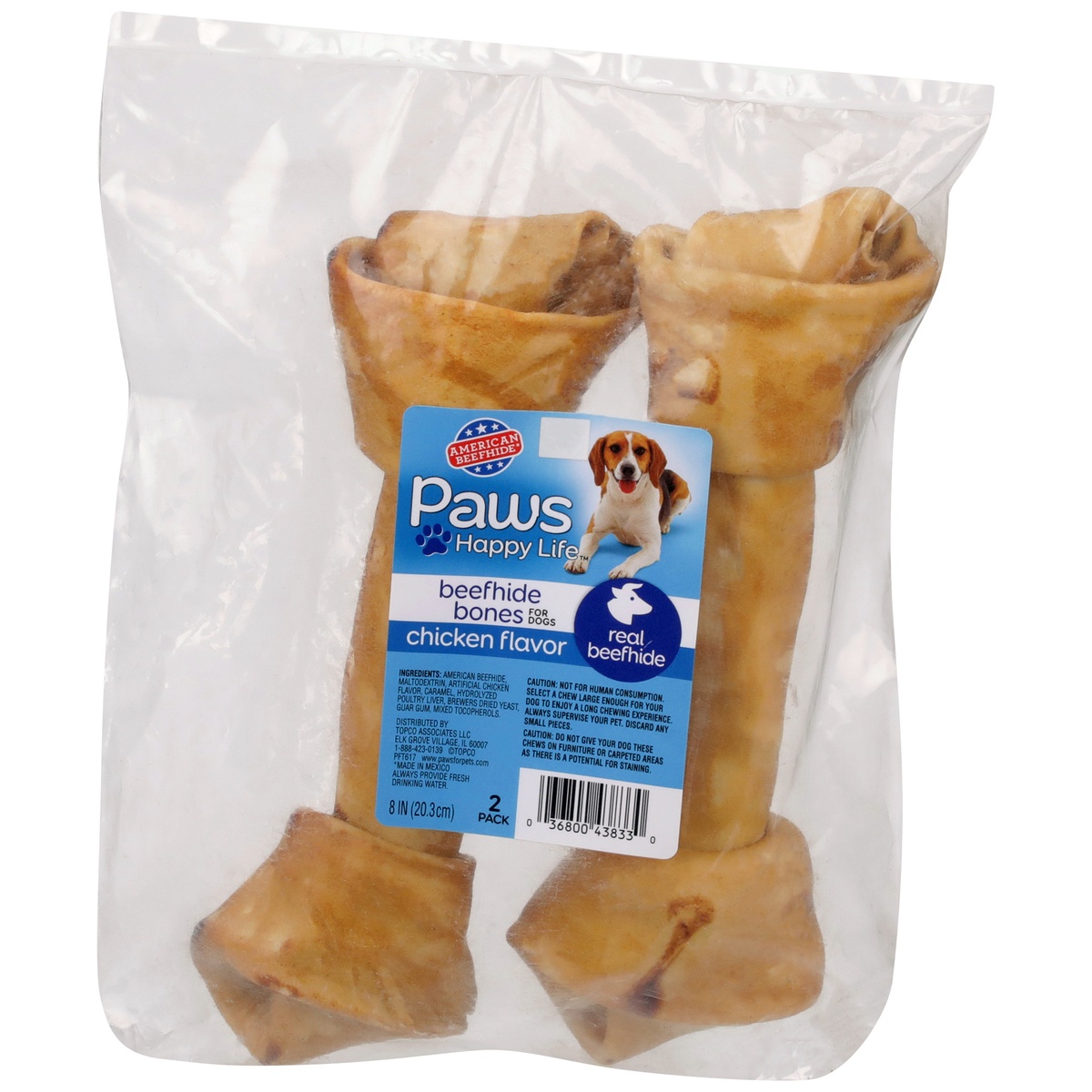 slide 1 of 1, Paws Happy Life Chicken Flavor Beefhide Bones For Dogs, 2 ct