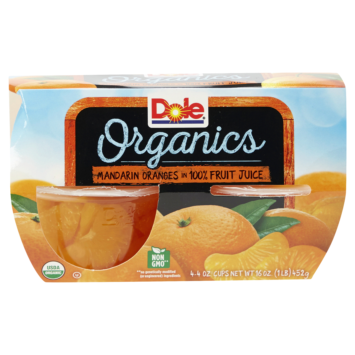 slide 1 of 1, Dole Organics Mandarin Oranges In 100% Fruit Juice, 4 ct; 4 oz