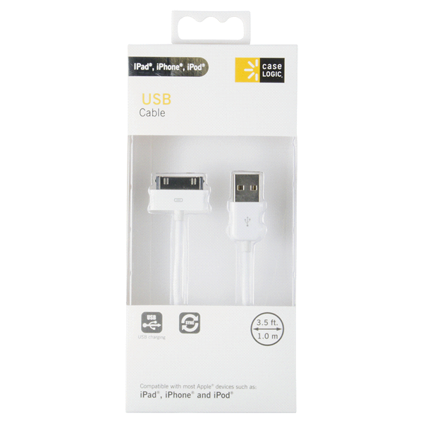 slide 1 of 2, Case Logic USB to 30-Pin Charge & Sync Cable, White, 1 ct