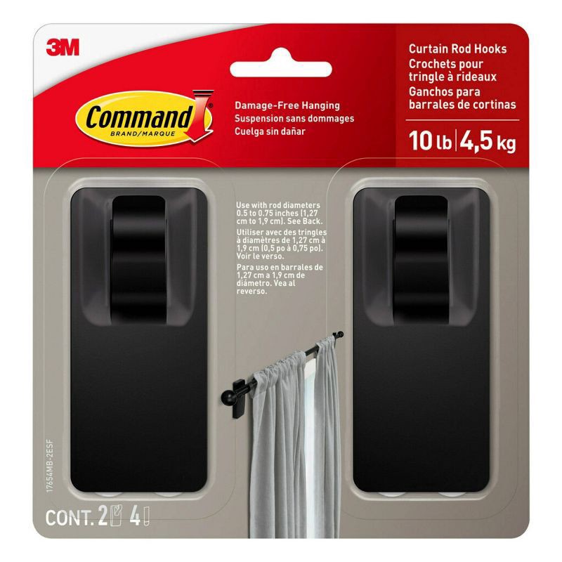 slide 1 of 5, 2pk Command Window Hooks Black, 2 ct