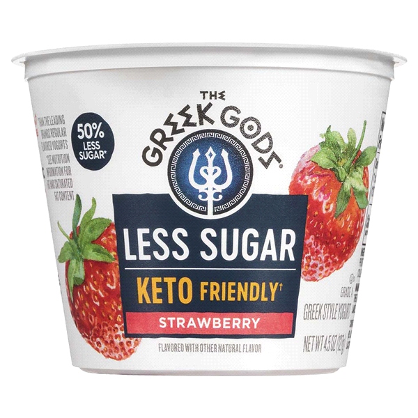 slide 1 of 1, The Greek Gods Less Sugar Strawberry Greek Style Yogurt, 4.5 oz