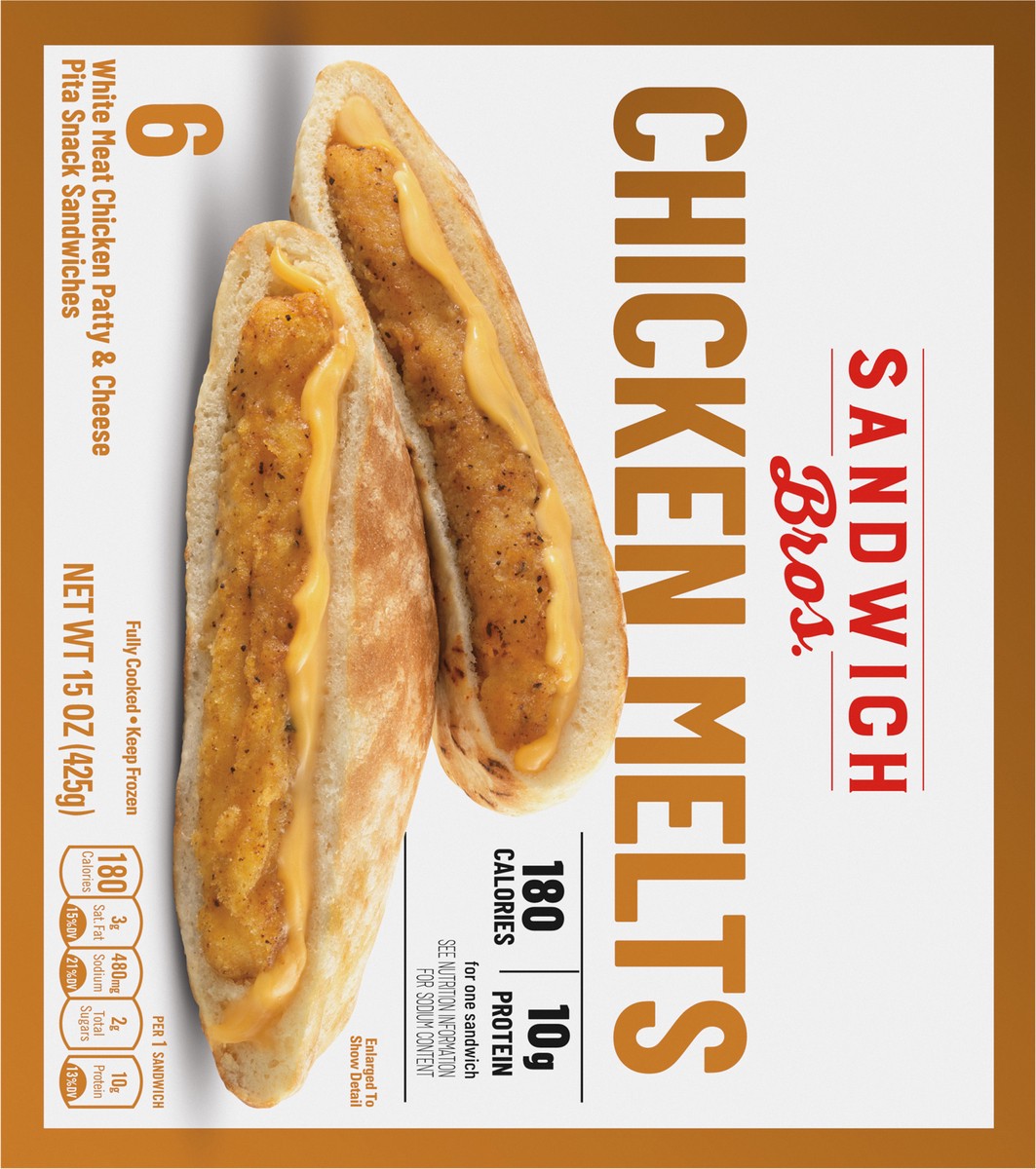 slide 13 of 13, Sandwich Bros. Sandwich Bros Chicken Melt, Frozen Pita Pocket Sandwiches, Frozen Meal, 6 Count, 15 oz, 6 ct