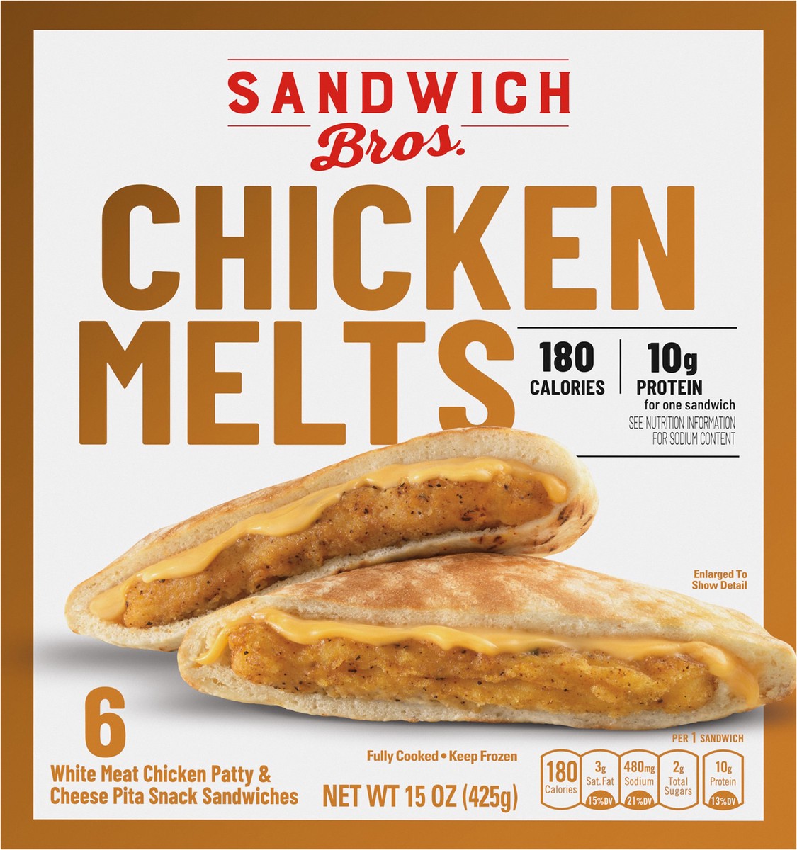 slide 6 of 13, Sandwich Bros. Sandwich Bros Chicken Melt, Frozen Pita Pocket Sandwiches, Frozen Meal, 6 Count, 15 oz, 6 ct