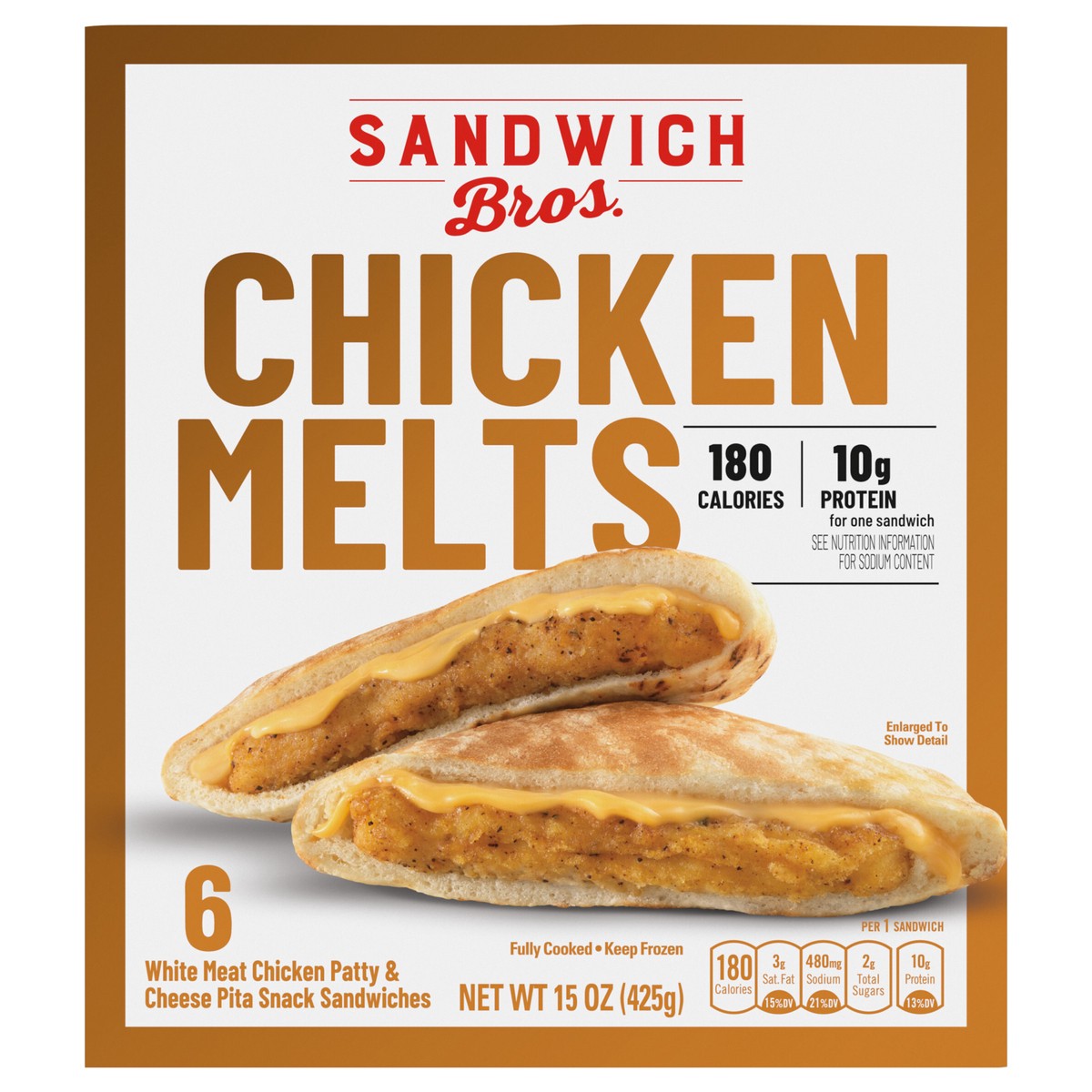 slide 1 of 13, Sandwich Bros. Sandwich Bros Chicken Melt, Frozen Pita Pocket Sandwiches, Frozen Meal, 6 Count, 15 oz, 6 ct