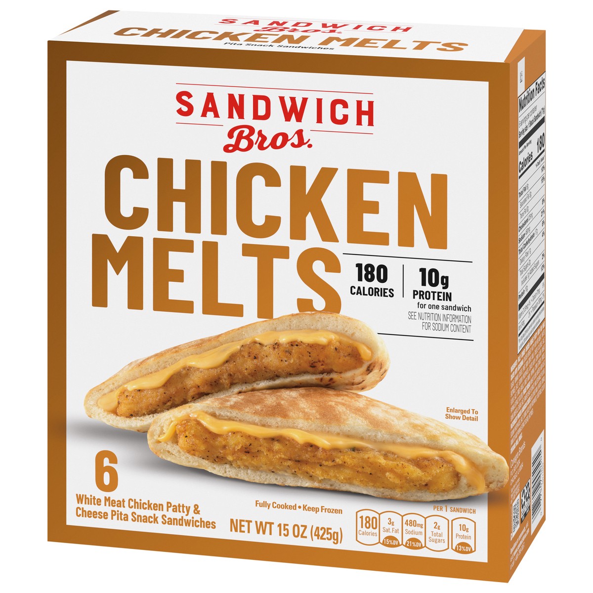 slide 4 of 13, Sandwich Bros. Sandwich Bros Chicken Melt, Frozen Pita Pocket Sandwiches, Frozen Meal, 6 Count, 15 oz, 6 ct