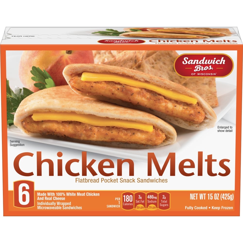 slide 1 of 1, Sandwich Bros. Chicken Melts Flatbread Pocket Sandwiches, 6 ct; 15 oz