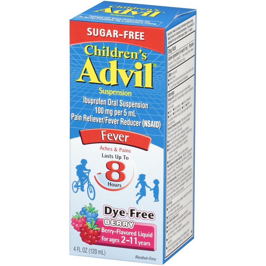 slide 5 of 6, Advil Children's Advil Pain Reliever and Fever Reducer, Dye-Free & Sugar-Free Suspension, Berry - 4 Fl Oz, 1 ct