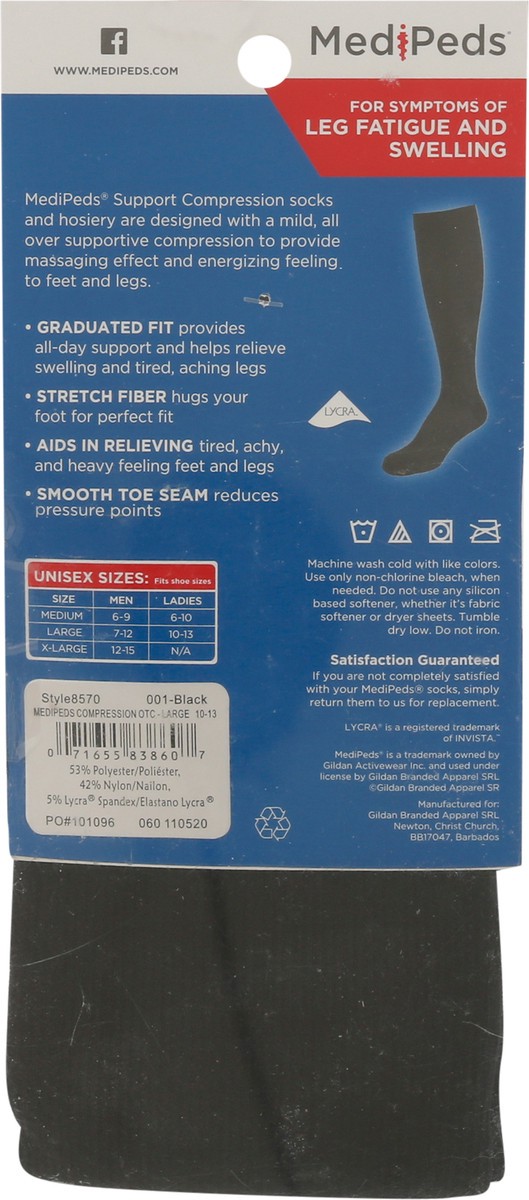 slide 10 of 11, MediPeds Unisex Black Compression Socks Large 2 ea, 2 ct