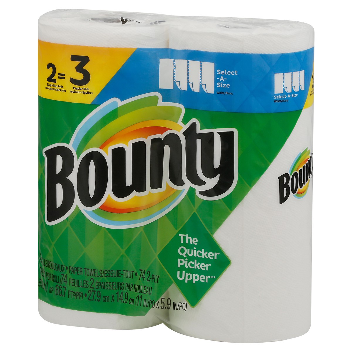 slide 2 of 8, Bounty Paper Towels, Select-A-Size, White, Single Plus Rolls, 2-Ply, 2 ct