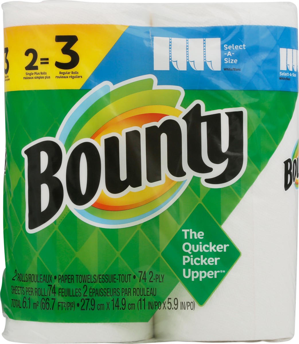 slide 6 of 8, Bounty Paper Towels, Select-A-Size, White, Single Plus Rolls, 2-Ply, 2 ct
