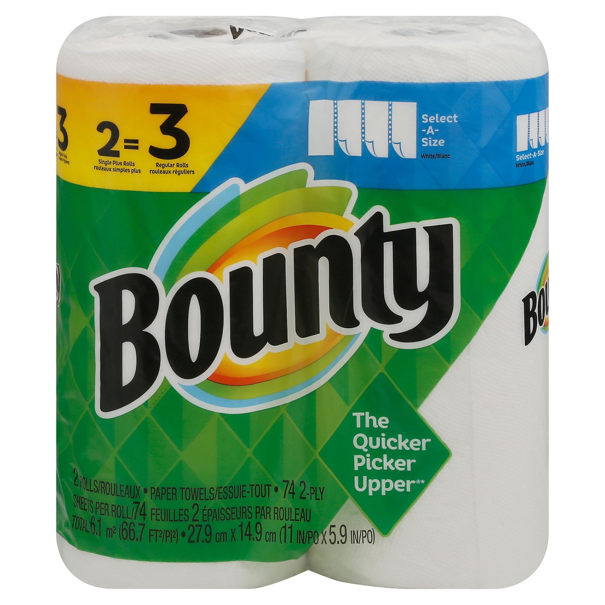 slide 1 of 8, Bounty Paper Towels, Select-A-Size, White, Single Plus Rolls, 2-Ply, 2 ct
