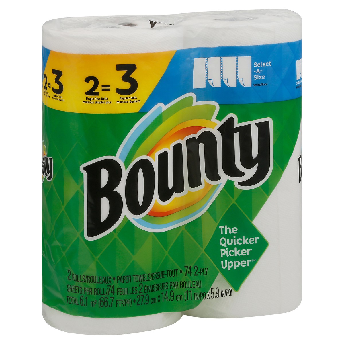 slide 8 of 8, Bounty Paper Towels, Select-A-Size, White, Single Plus Rolls, 2-Ply, 2 ct