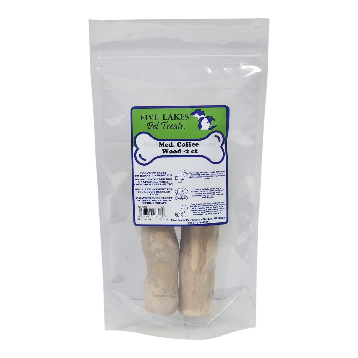 slide 1 of 1, Five Lakes Pet Treats Coffee Wood Stick Dog Chew, Medium, 2 ct, 2 ct