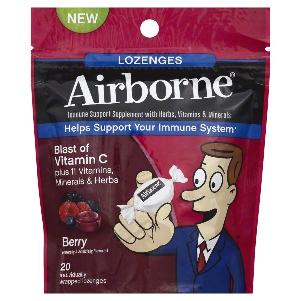 slide 1 of 1, Airborne Lozenges Immune Support Supplement, Berry Flavor, 20 ct