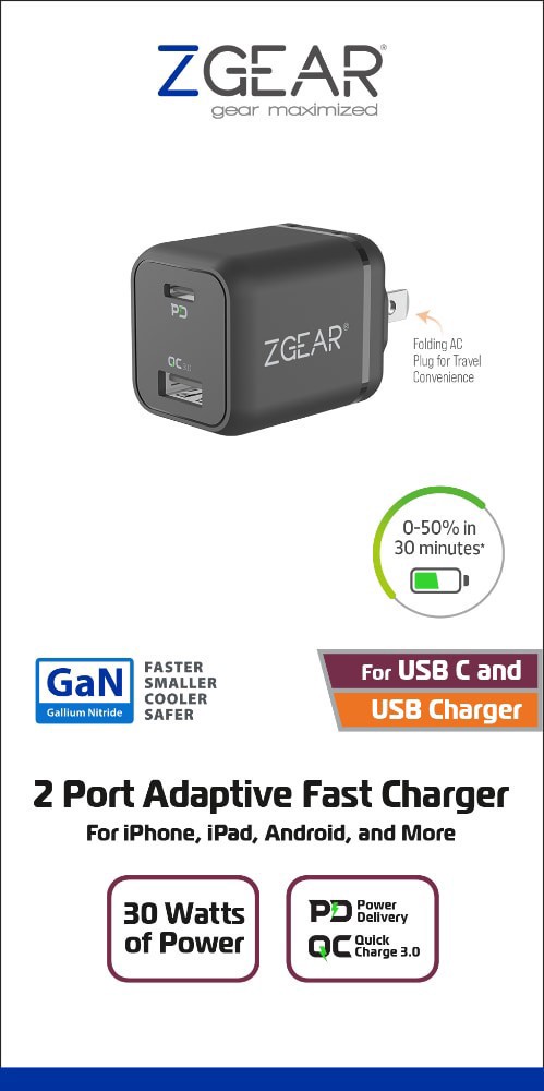 slide 1 of 1, ZGear 2 Port Adaptive Fast Charger, 1 ct