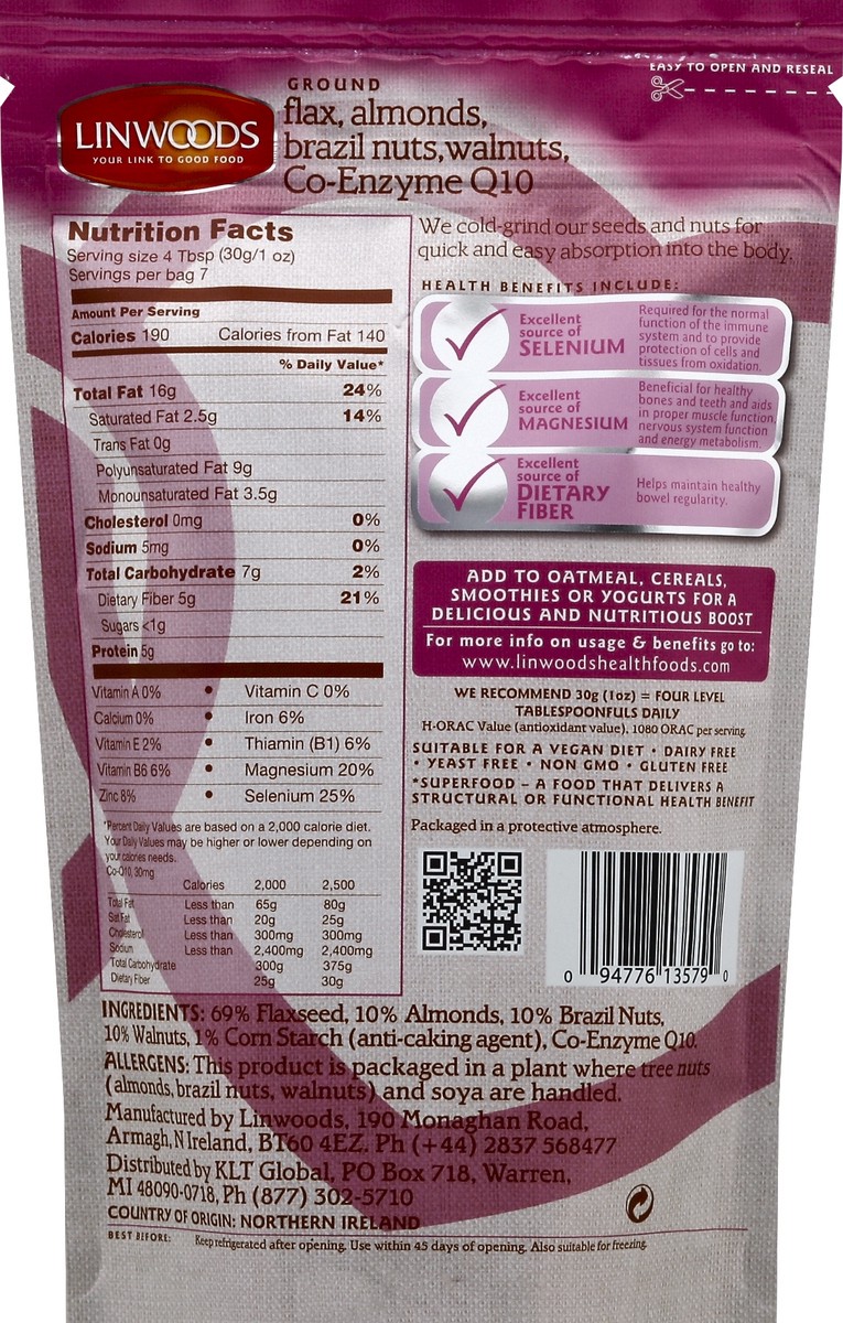 slide 3 of 3, Linwoods Flaxseed Almonds Brazil Nuts Walnuts Co-Enzyme Q-10 Ground, 7.1 oz