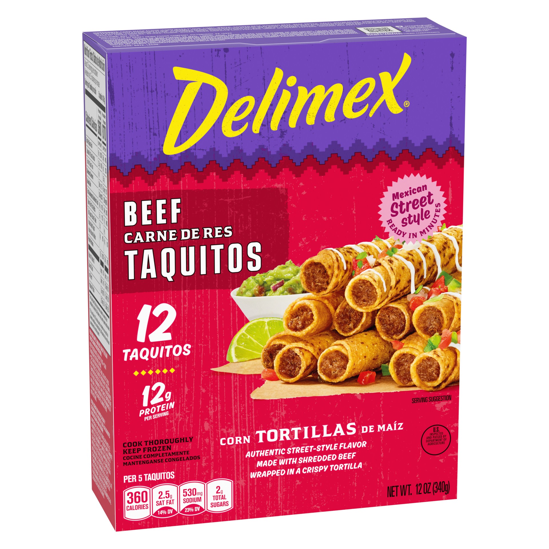 slide 3 of 5, Delimex Beef Taquitos Frozen Snacks, 12 ct Box, 12 ct