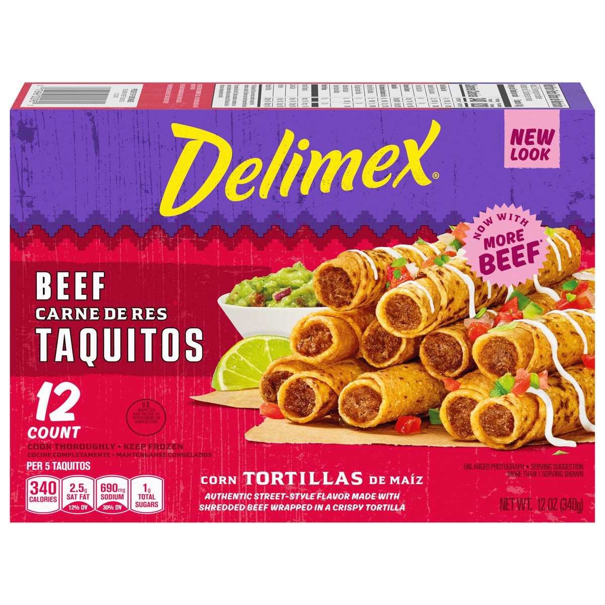 slide 1 of 5, Delimex Beef Taquitos Frozen Snacks, 12 ct Box, 12 ct