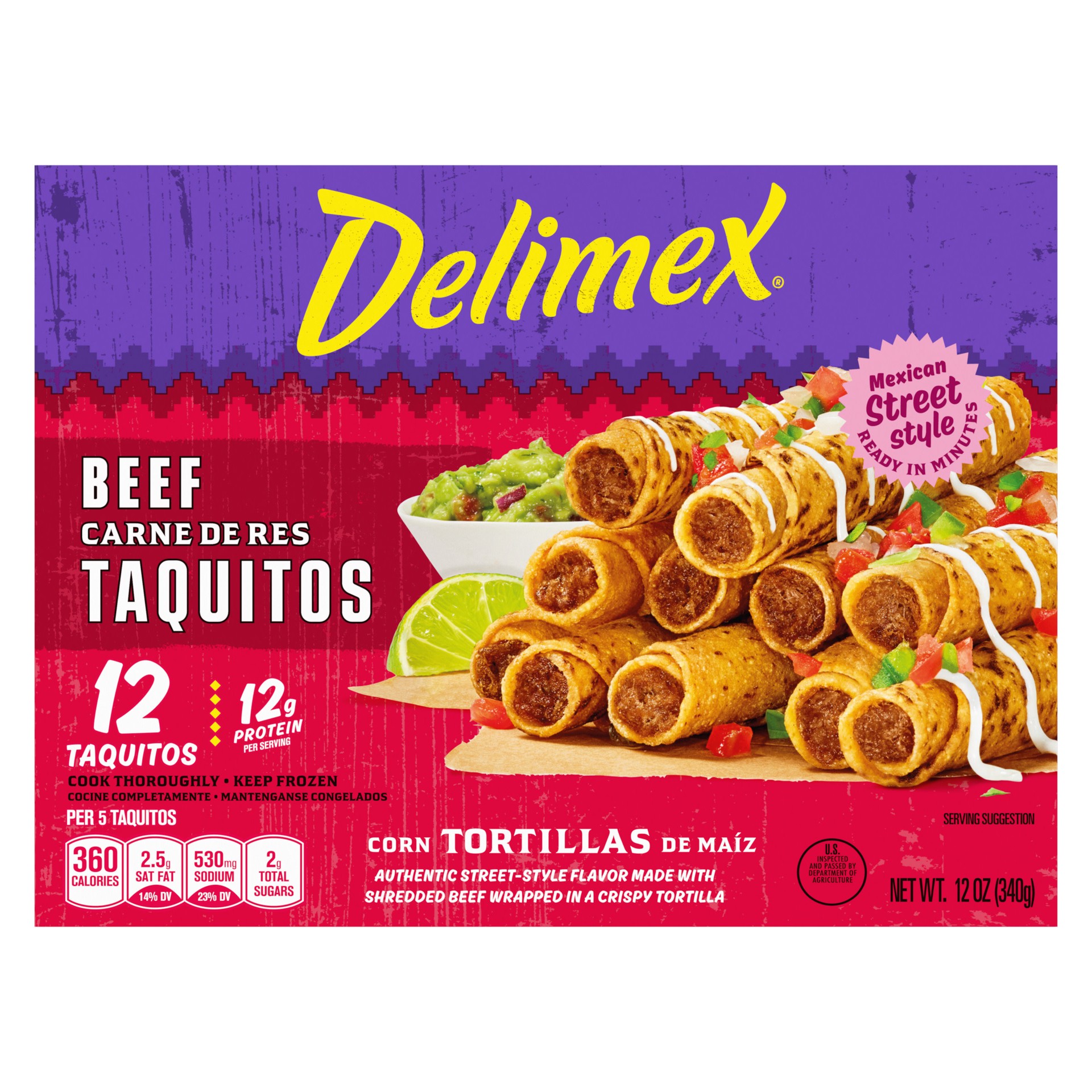 slide 2 of 5, Delimex Beef Taquitos Frozen Snacks, 12 ct Box, 12 ct
