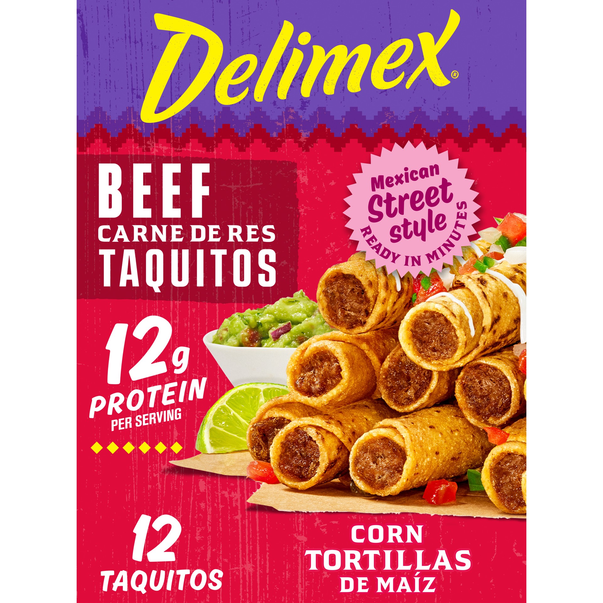 slide 1 of 5, Delimex Beef Taquitos Frozen Snacks, 12 ct Box, 12 ct