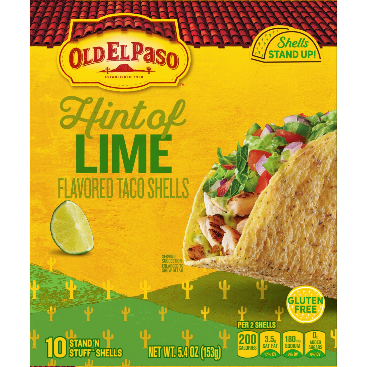slide 2 of 5, Old El Paso Stand ‘N Stuff Taco Shells, Hint of Lime Flavored, Gluten Free Crunchy Corn Taco Shells, 10 Count, 5.4 oz, 10 ct