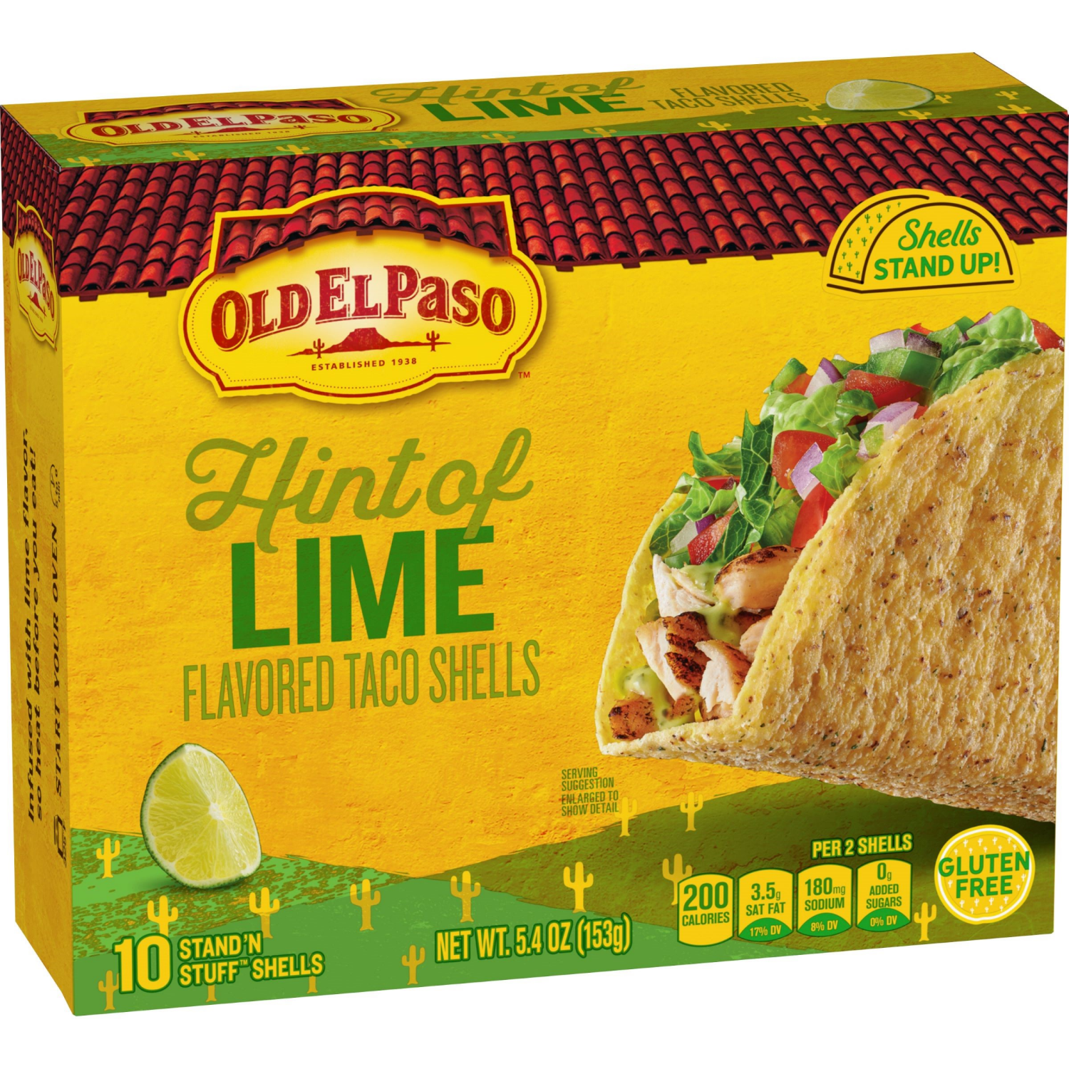 slide 4 of 5, Old El Paso Stand ‘N Stuff Taco Shells, Hint of Lime Flavored, Gluten Free Crunchy Corn Taco Shells, 10 Count, 5.4 oz, 10 ct