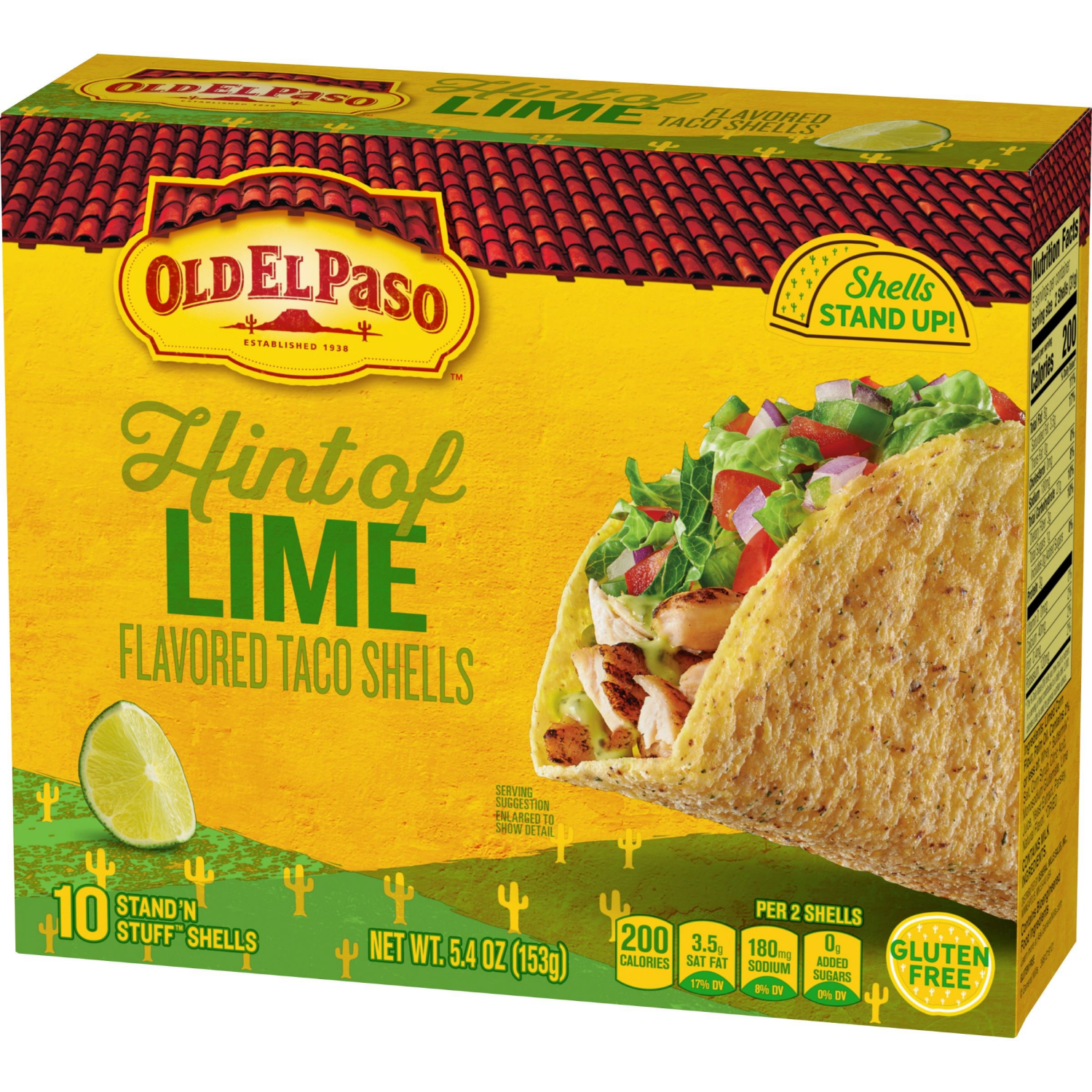 slide 5 of 5, Old El Paso Stand ‘N Stuff Taco Shells, Hint of Lime Flavored, Gluten Free Crunchy Corn Taco Shells, 10 Count, 5.4 oz, 10 ct