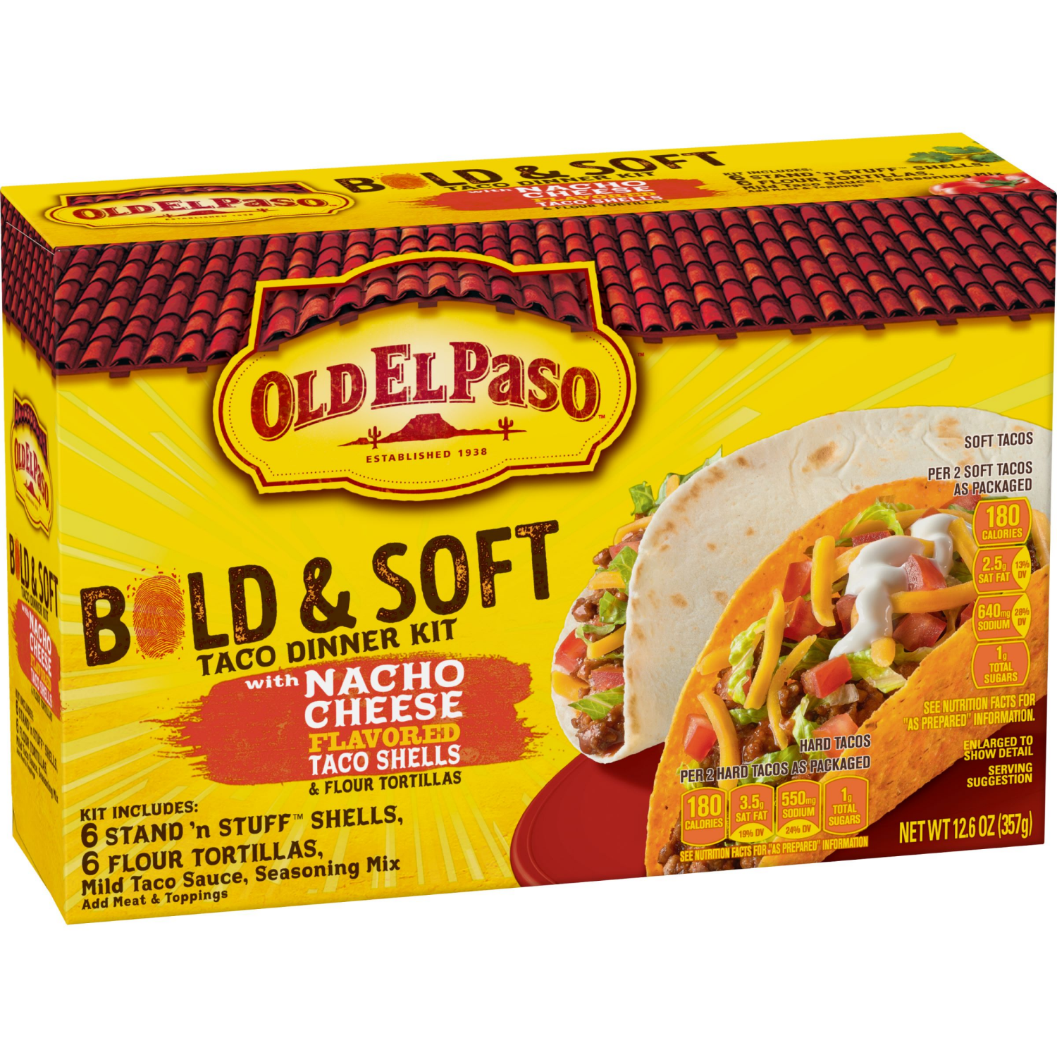 slide 3 of 3, Old El Paso Nacho Cheese Bold & Soft Tortilla Taco Dinner Kit, 12 ct., 12.6 oz., 1 ct