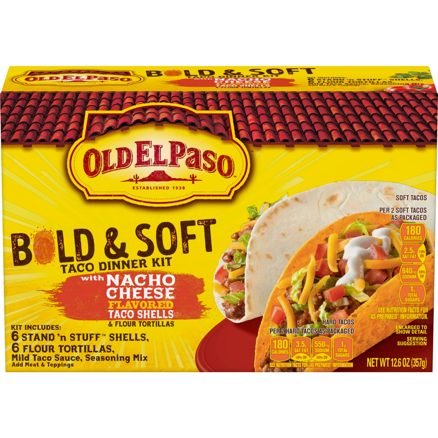 slide 1 of 3, Old El Paso Nacho Cheese Bold & Soft Tortilla Taco Dinner Kit, 12 ct., 12.6 oz., 1 ct