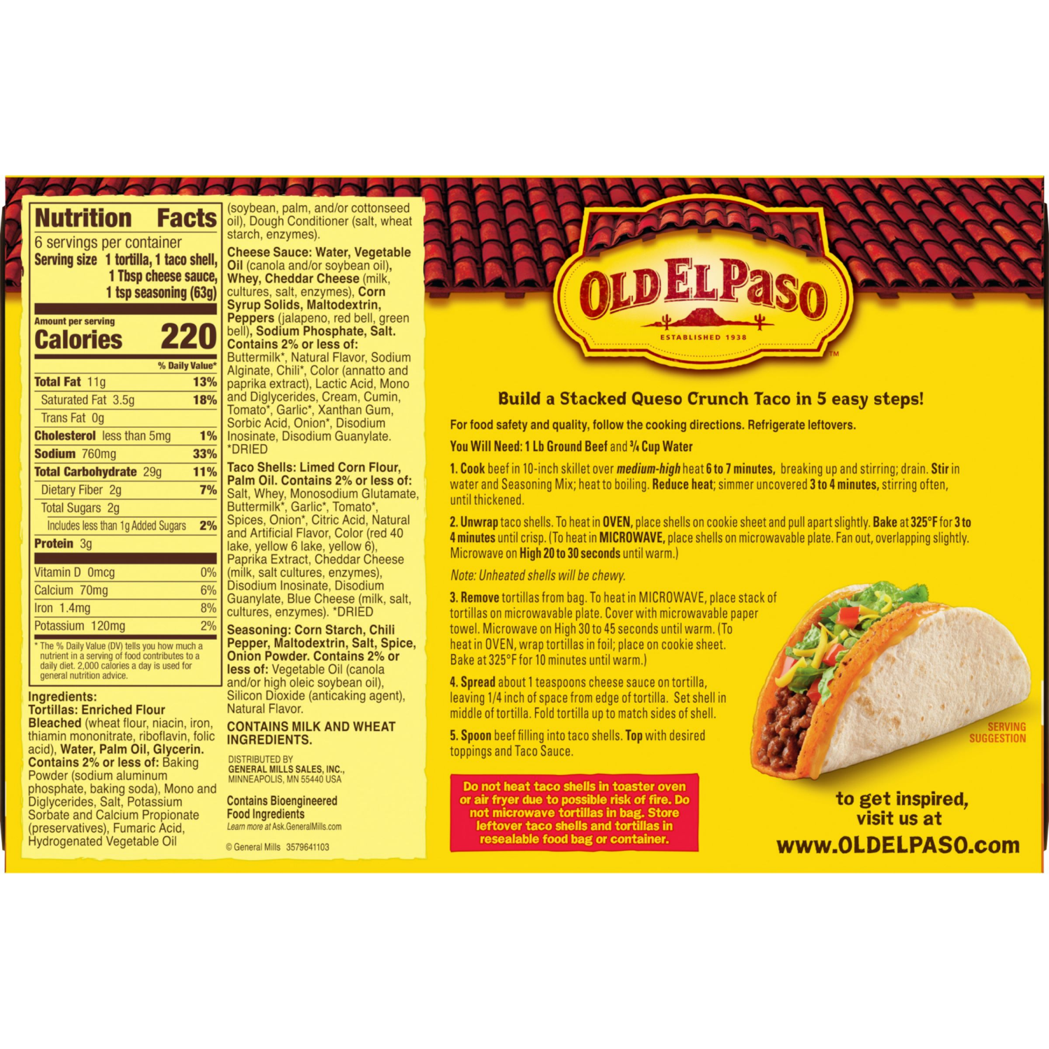 slide 2 of 4, Old El Paso Stacked Queso Crunch Taco Kit, 6-count, 13.25 oz., 1 ct