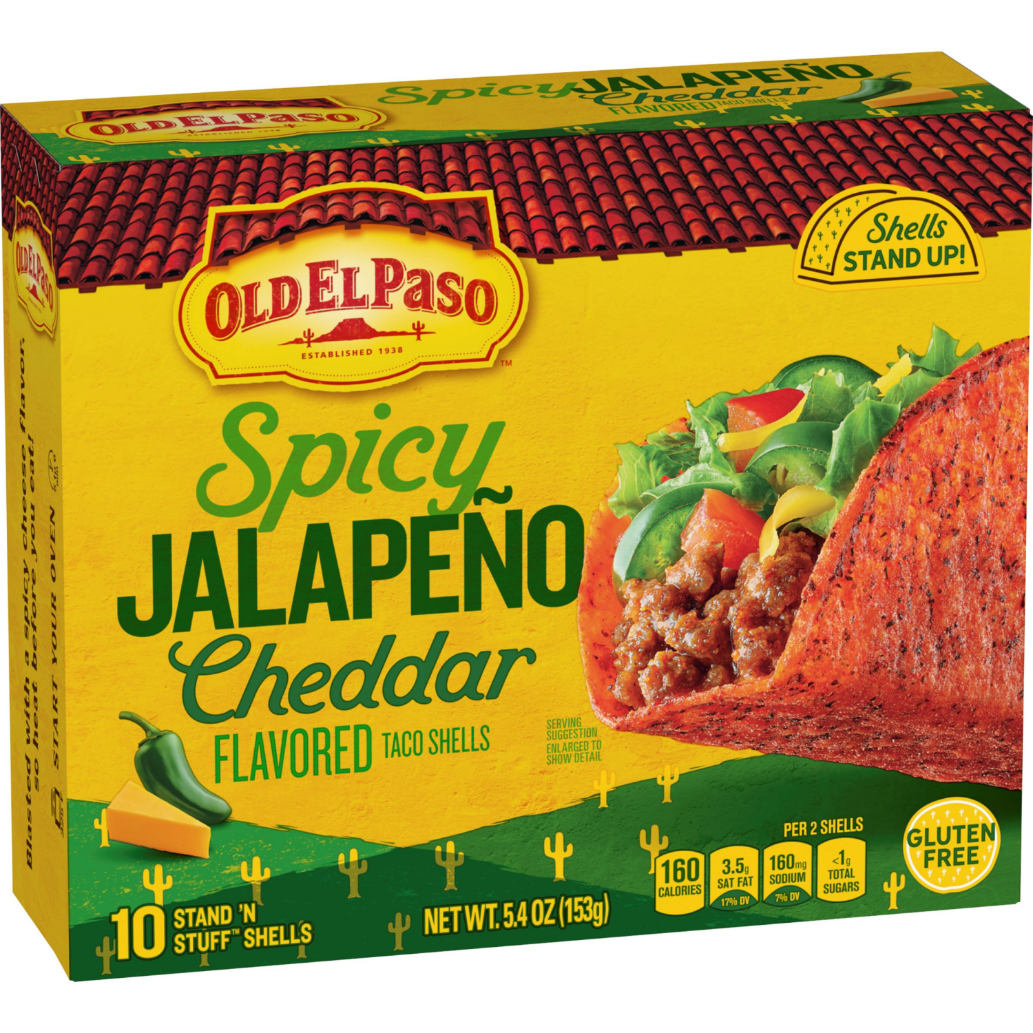 slide 4 of 5, Old El Paso Spicy Jalapeño Cheddar Flavored Stand 'N Stuff Taco Shells, Gluten Free, 5.4 oz., 10 ct