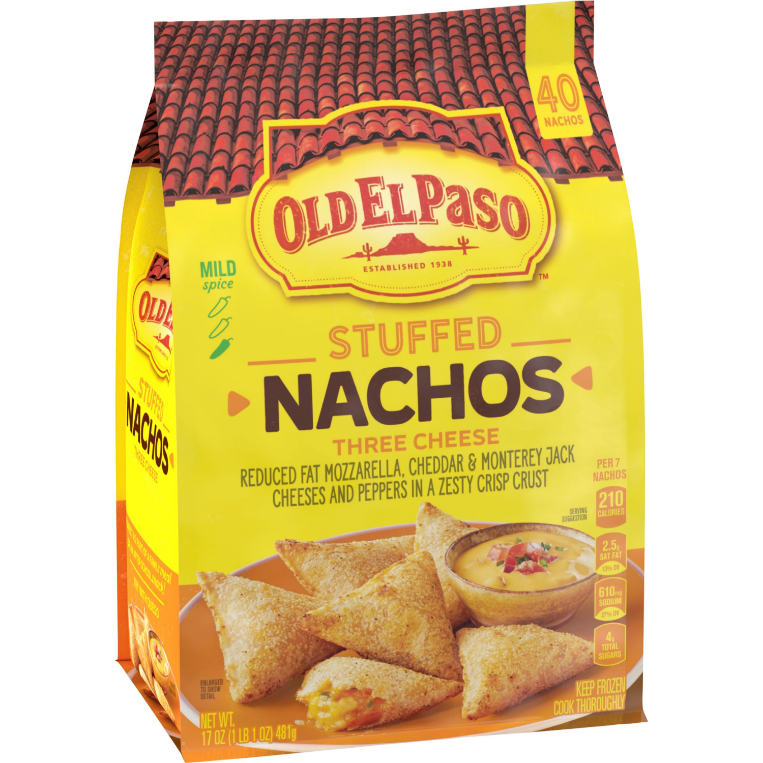 slide 6 of 8, Old El Paso Stuffed Nachos, Three Cheese, Frozen Snacks, 40 Count, 17 oz, 40 ct