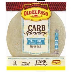 Old El Paso Carb Advantage Tortilla Rounds, 3g Net Carbs, 80 Calories, 8 Ct, 6.5 oz
