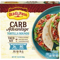 Old El Paso Carb Advantage Tortilla Rounds Taco Kit, Easy Meal Prep, 8 Ct, 10.6 oz
