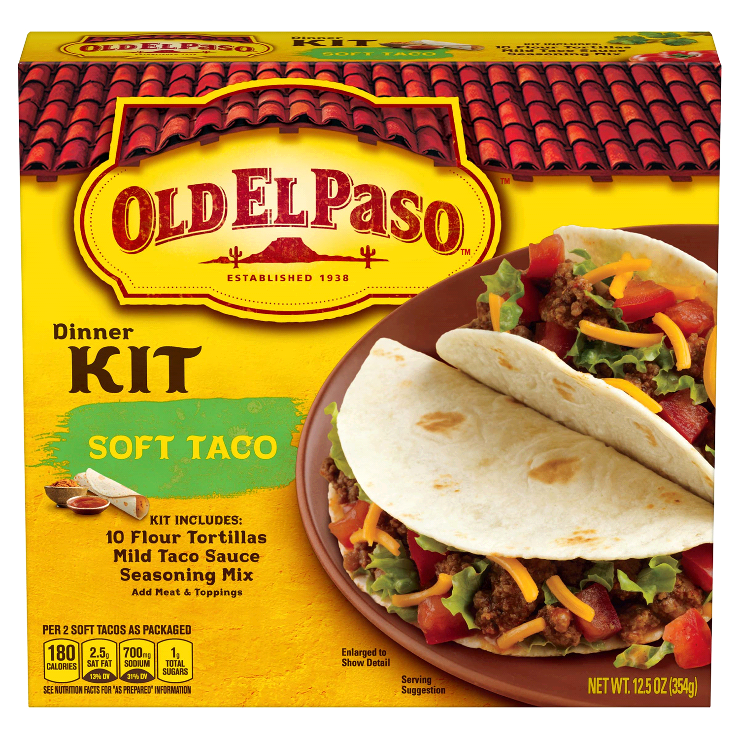 slide 1 of 2, Old El Paso Soft Taco Dinner Kit, Meal Prep, 10 Ct, 12.5 oz, 12.50 oz
