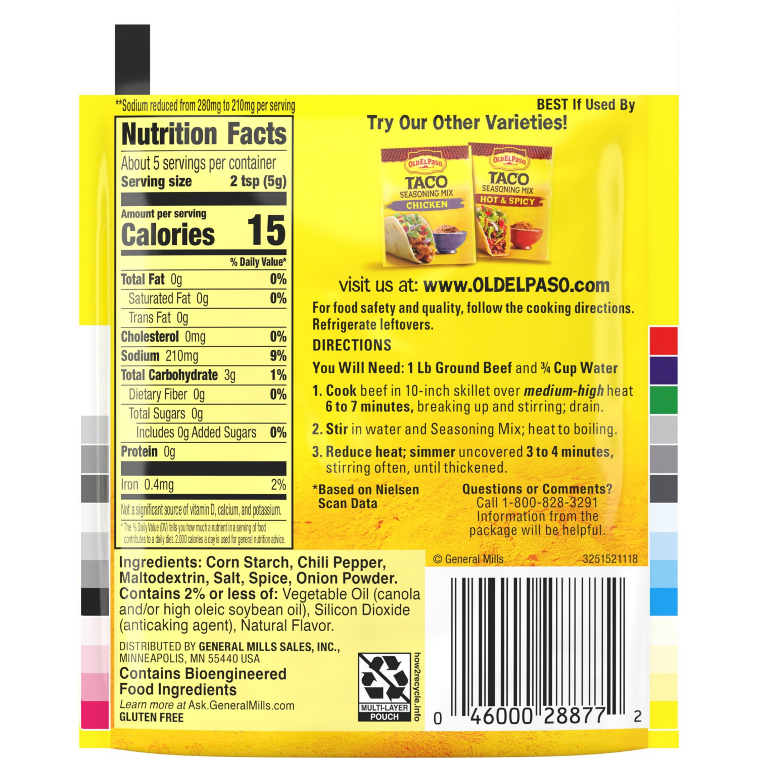 slide 2 of 2, Old El Paso Taco Seasoning Mix, 25% Less Sodium, Gluten Free, 1 oz, 1 oz