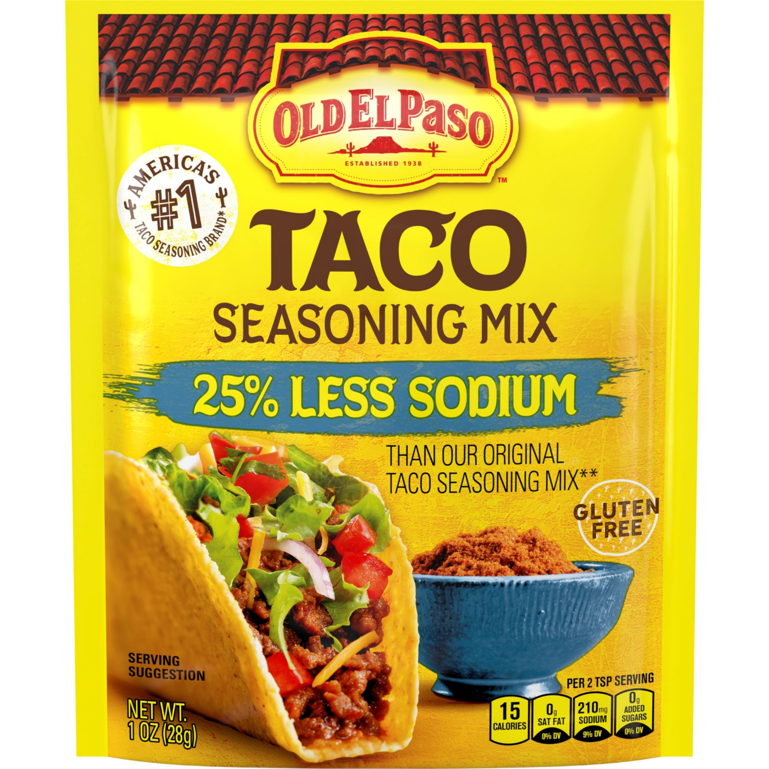 slide 1 of 2, Old El Paso Taco Seasoning Mix, 25% Less Sodium, Gluten Free, 1 oz, 1 oz