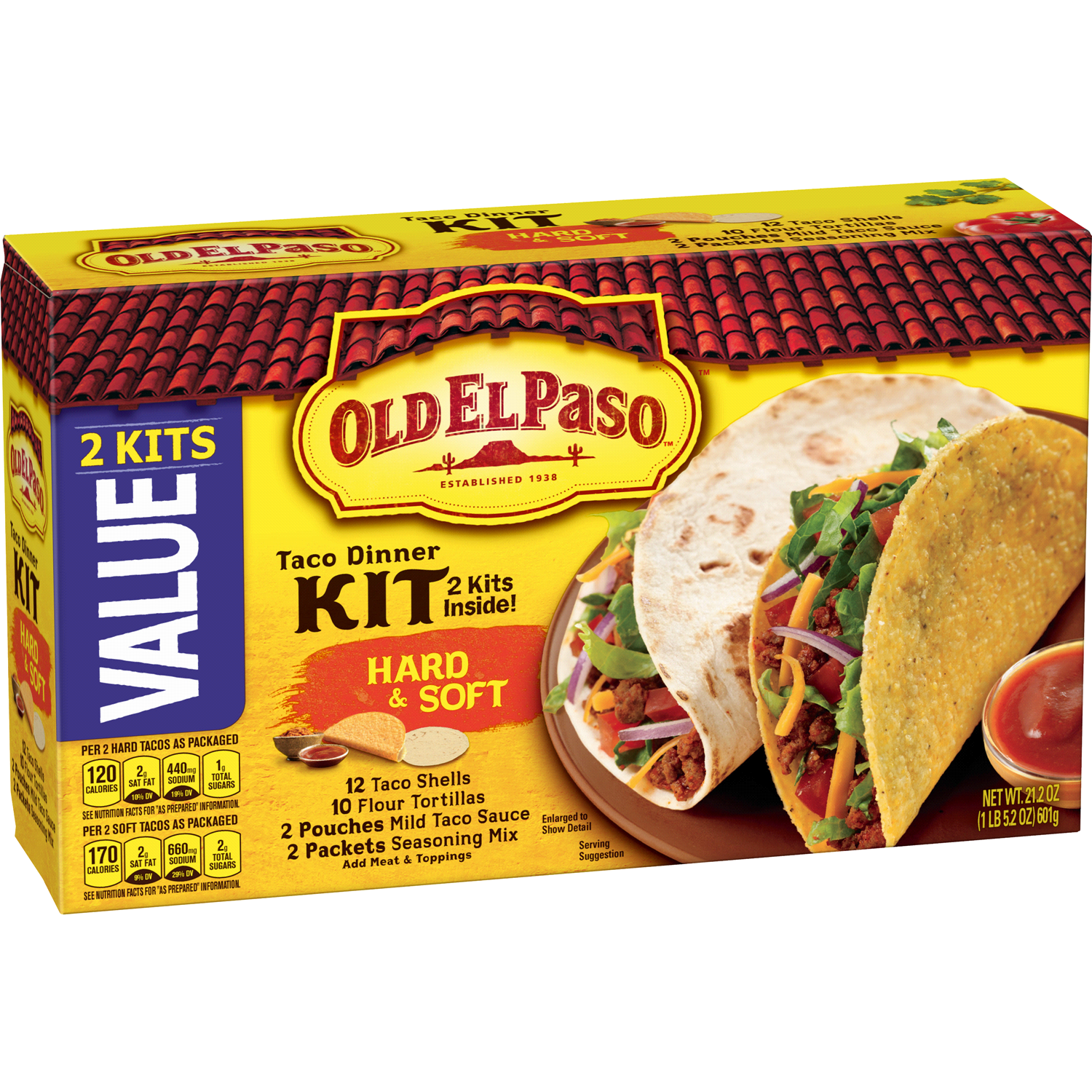 slide 1 of 2, Old El Paso Hard & Soft Taco Dinner Kit, Family Size, 2 Kits, 21.2 oz., 2 ct