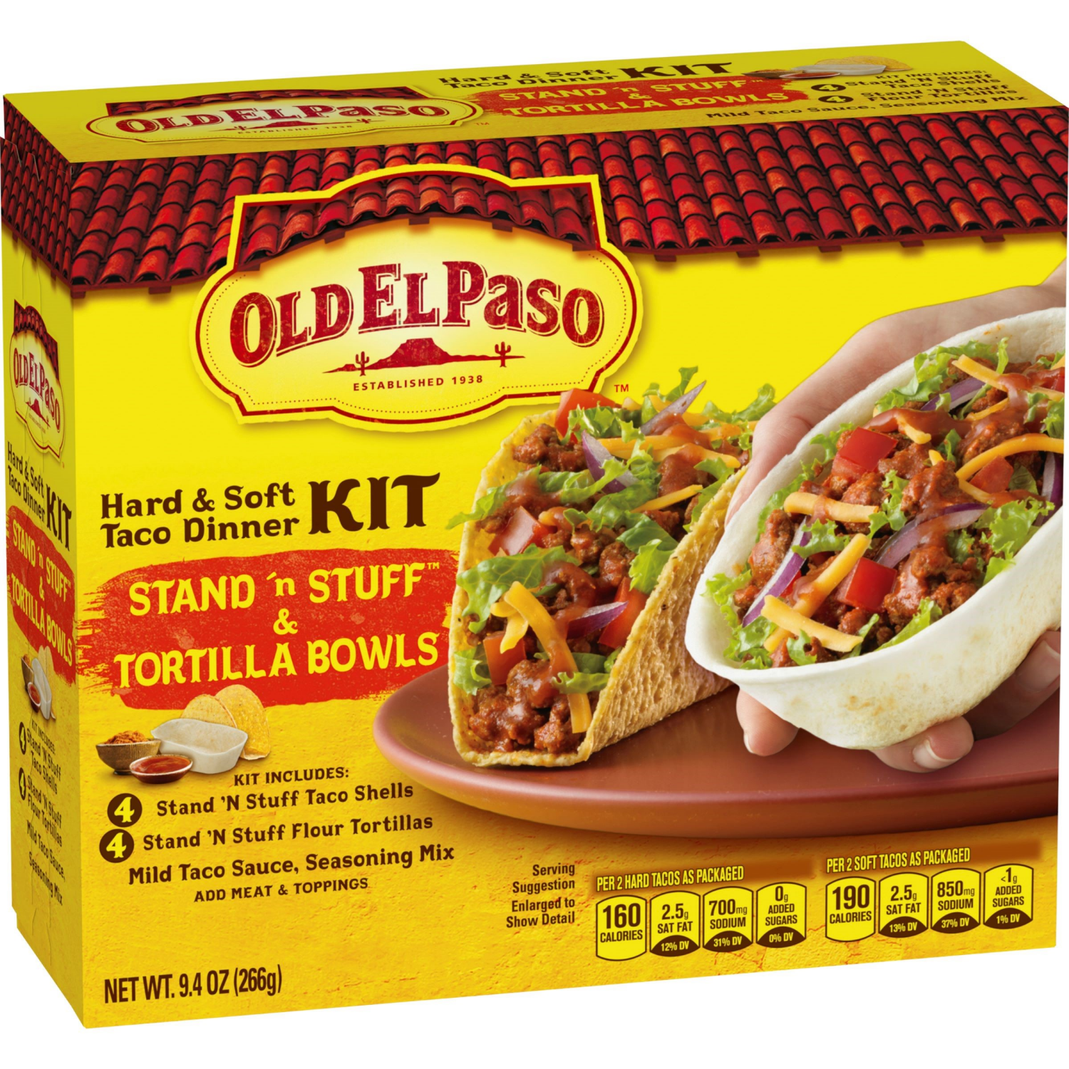 slide 3 of 4, Old El Paso Stand 'N Stuff Shells and Tortilla Bowls, Hard & Soft Taco Dinner Kit, 9.4 oz., 9.4 oz