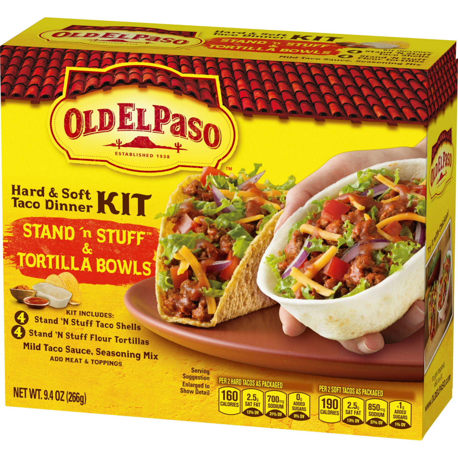 slide 4 of 4, Old El Paso Stand 'N Stuff Shells and Tortilla Bowls, Hard & Soft Taco Dinner Kit, 9.4 oz., 9.4 oz