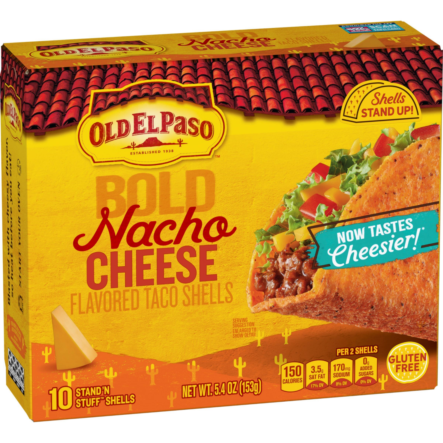 slide 4 of 5, Old El Paso Stand 'N Stuff Bold Nacho Cheese Flavored Taco Shells, Gluten Free, 10 Ct, 5.4 oz, 10 ct
