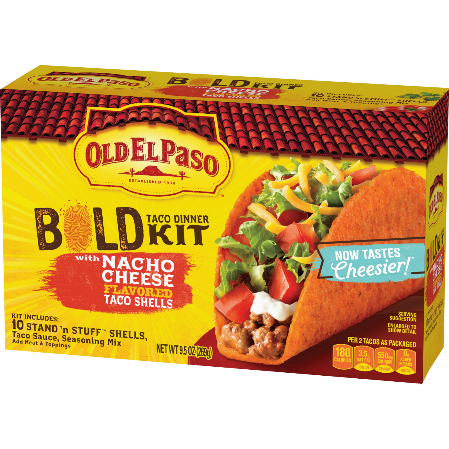 slide 4 of 4, Old El Paso Stand 'N Stuff Bold Nacho Cheese Flavored Taco Dinner Kit, 10 Ct, 9.5 oz, 9.5 oz