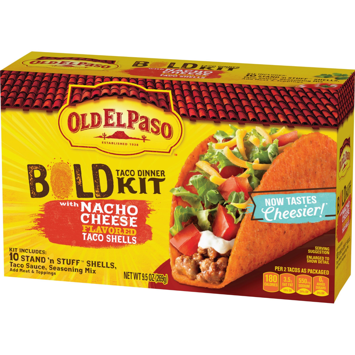slide 4 of 4, Old El Paso Stand 'N Stuff Bold Nacho Cheese Flavored Taco Dinner Kit, 10 Ct, 9.5 oz, 9.5 oz