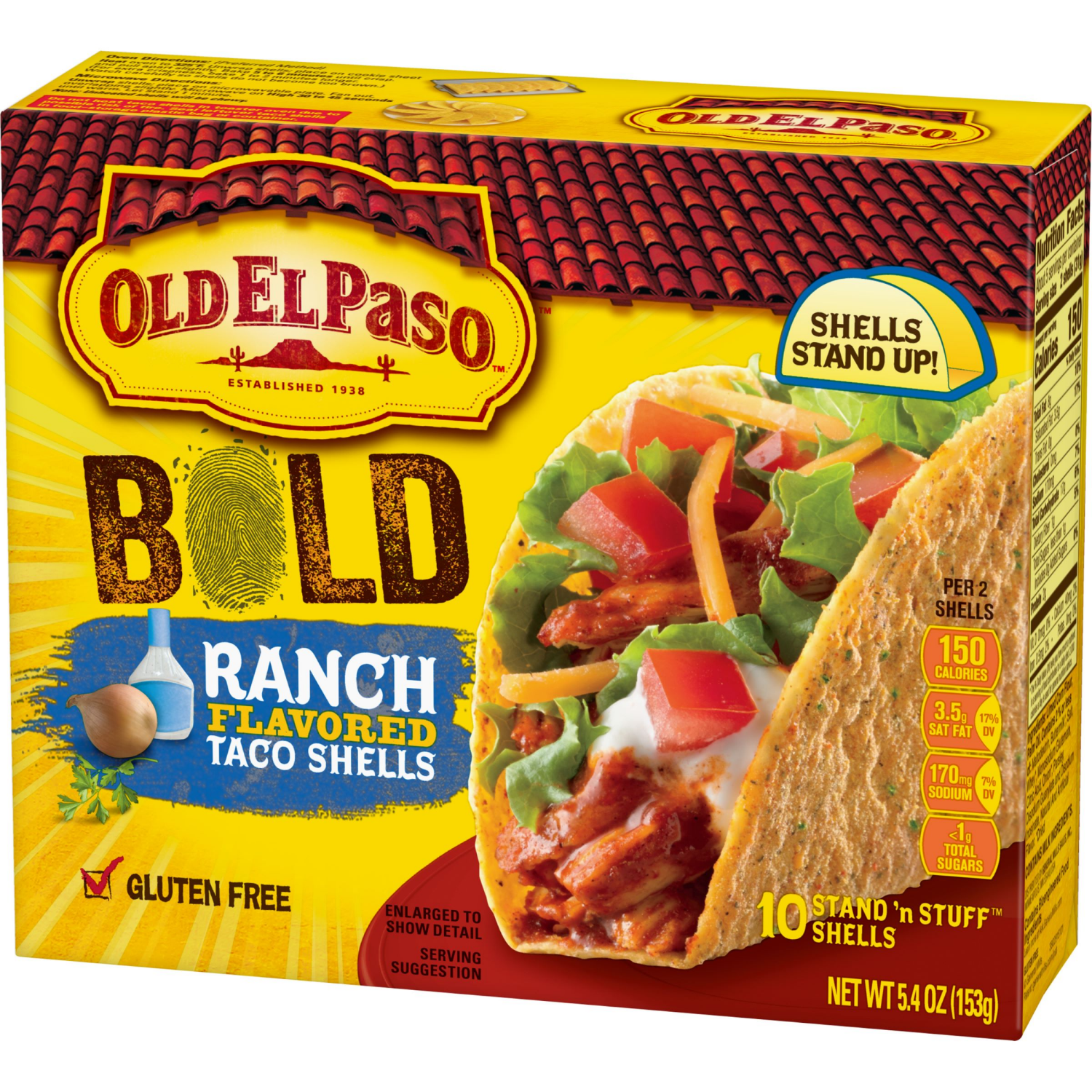 slide 3 of 3, Old El Paso Stand 'N Stuff Taco Shells, Zesty Ranch, Gluten Free Crunchy Corn Taco Shells, 10 Ct, 5.4 oz, 10 ct